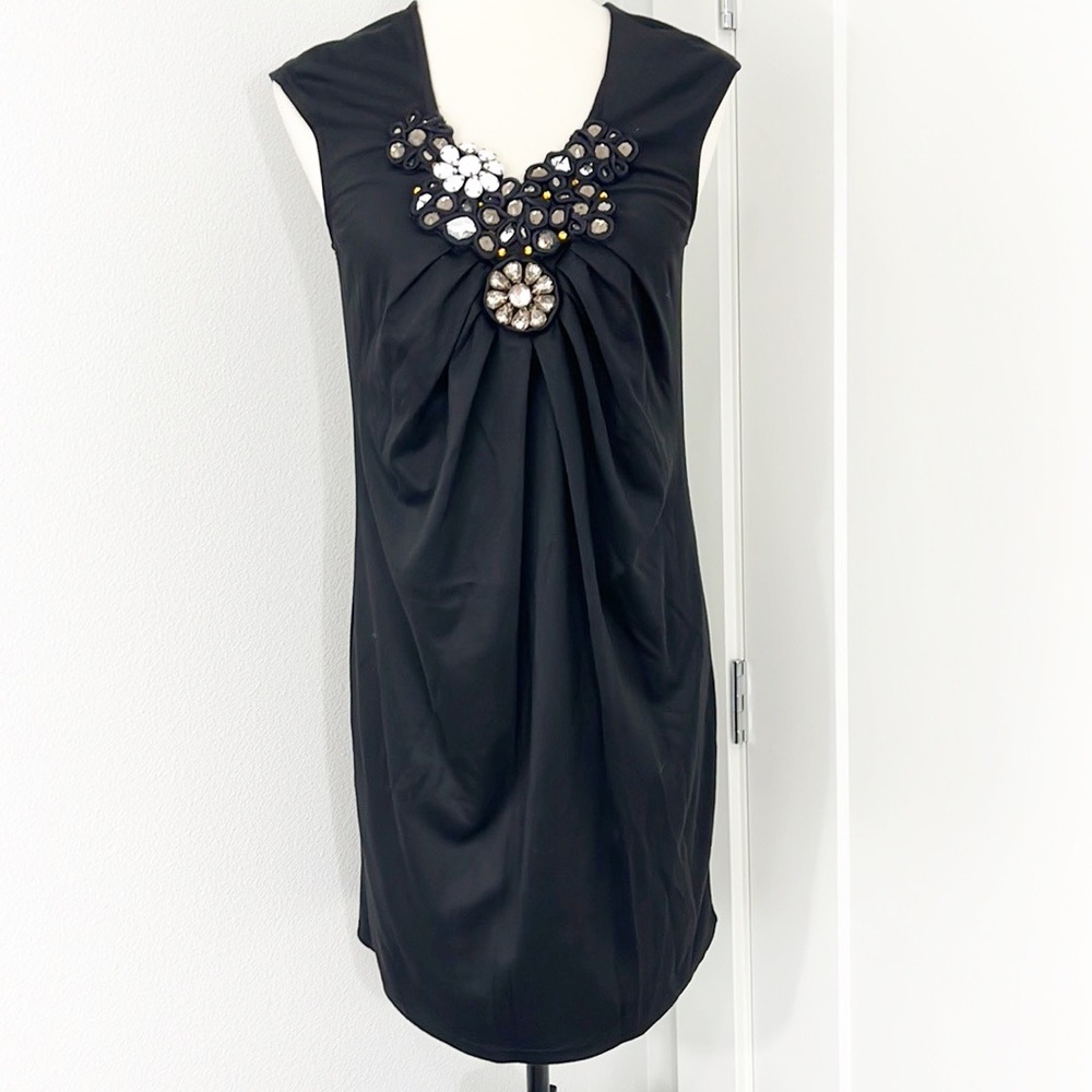 Prairie Medium Black Crystal Jeweled Neckline Sleeveless V-Neck Tank Dress